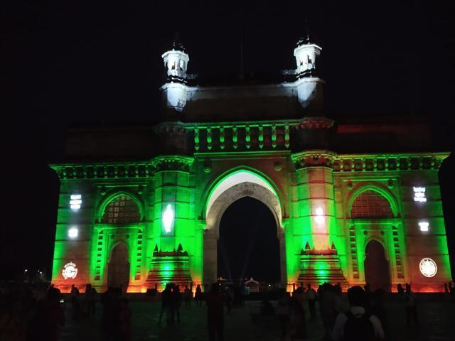 The Gateway of India lit up by