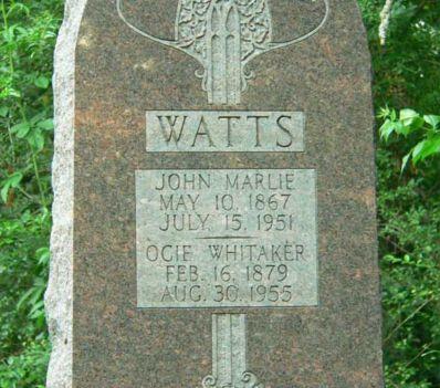 They are shown here with one of their children. John Marlie Watts Cemetery Directions: From the Putnam County Court House, go West on West Spring Street well past Baxter.