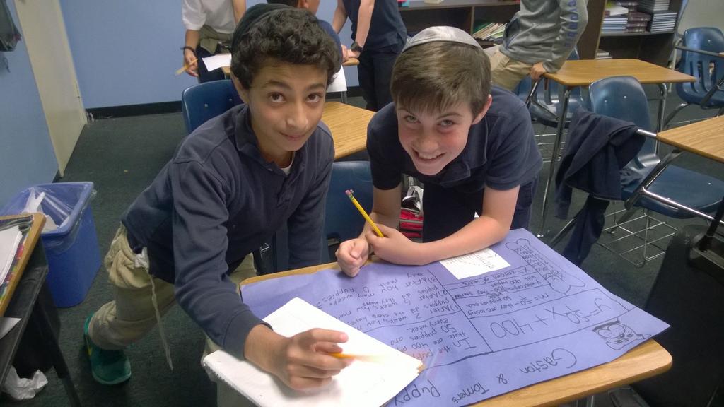 Soille San Diego Hebrew Day School Kolenu May 6, 2016-28 Nisan 5776 The Soille Scene In Algebra class students created scenarios that could be modeled using linear equations.