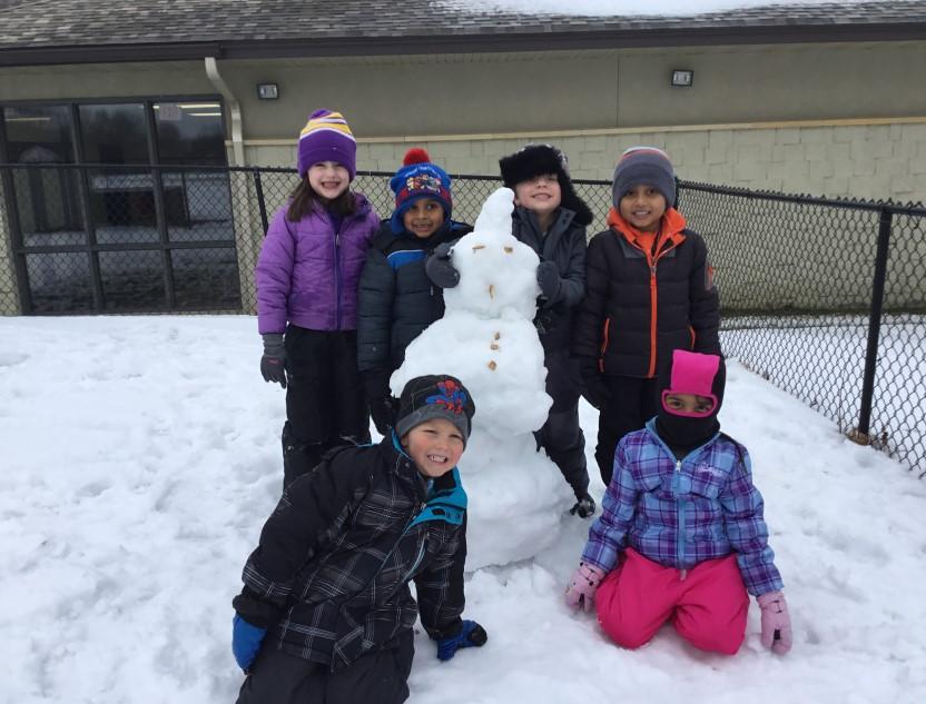 We made a couple of snowmen. We watched videos of snow growing and looked at different types of snowflakes. One day we had a snowball fight in the big room.