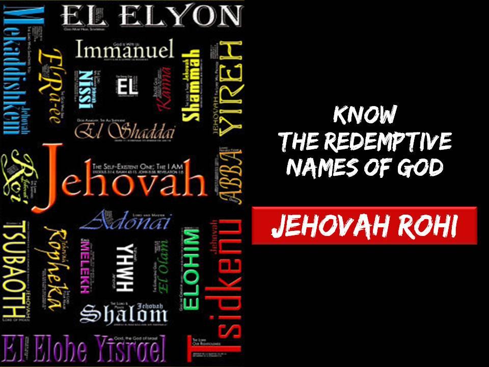 JEHOVAH-ROHI: The Lord is my Shepherd. Psalm 23:1 The LORD is my shepherd; I shall not want. 1. The good Shepherd loves the sheep even John 10:11 (NIV) I am the good shepherd.