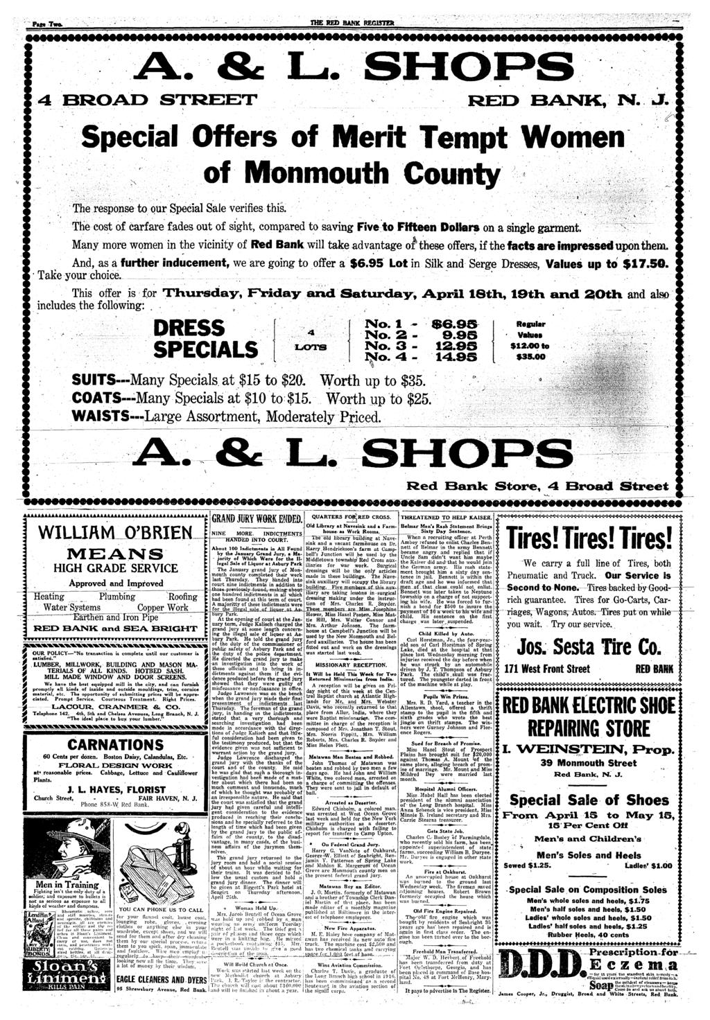 PkM TWO. THE RED BANK REGISTER A- 4 BROAD STREET FUBD BANK, N. Specal Offers of Mert Tempt Women of Monmouth County, ". The response to pur Specal Sale verfes ths.