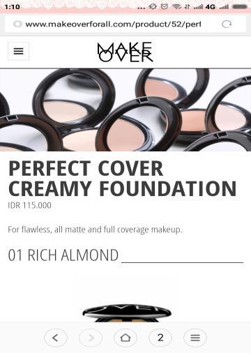 37 Data 2 There is a face product named Perfect Cover Creamy Foundation by MakeOver in data 2. This product is provided to complete the applying of Ultra Cover Matt Liquid Foundation.