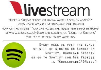 Go to spotify.com - our profile is crossroads140music.