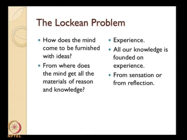 (Refer Slide Time: 20:46) If ideas are not innate, so the Lockean problem is now once the so called notion of innate ideas are refuted.