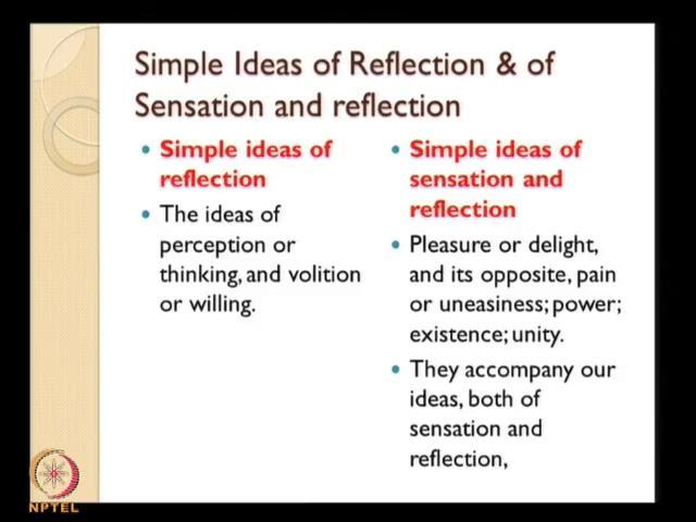 (Refer Slide Time: 30:24) When you talk about simple ideas of sensation Locke says that the simple ideas which we get through one sense, the coldness and hardness of a piece of ice.