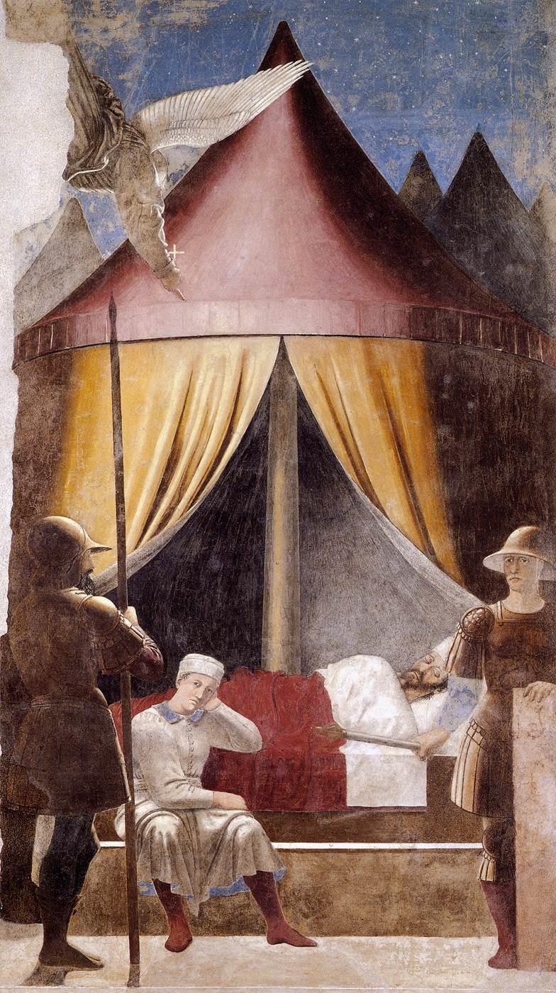 Dream of Constantine Piero della Francesca fresco cycle The Legend of the True Cross Bacci Chapel, Church of San Francesco, Arezzo 1454-1458 According to tradition, Constantine had a vision the night