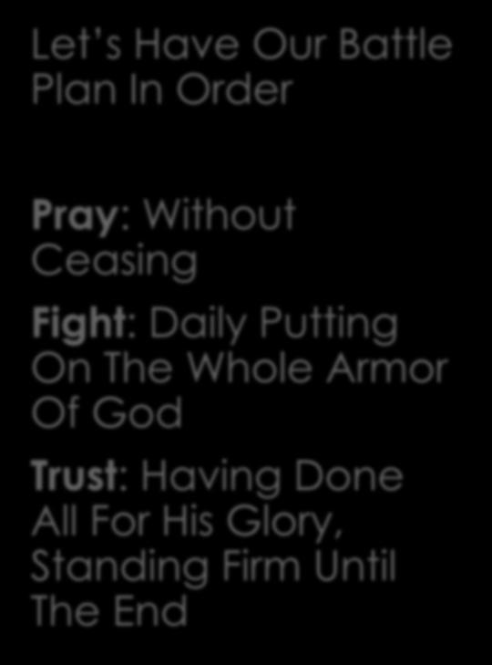 Fight: Daily Putting On The Whole Armor Of God Trust: