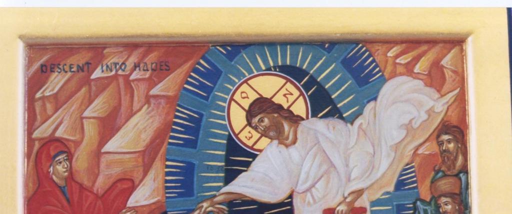 Interesting Depiction: The icon depicting the Resurrection in the Eastern Church (Catholic and Orthodox) is the Descent to the Dead (Descent to Hades) Icon depicts Christ, often in a white garment,