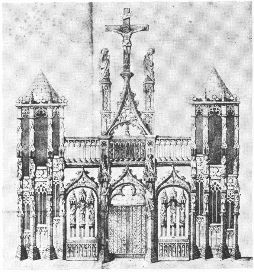West face of the jube in the xvi century, by Jacques Cellier, redrawn in the XIX century. From L. Paris, "LeJub.