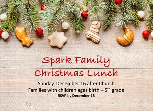 following the church service on December 16. Sandwiches will be provided. Please bring a dessert or side dish to share. RSVP by December 13 to Kathy Holmlund (kathleen.