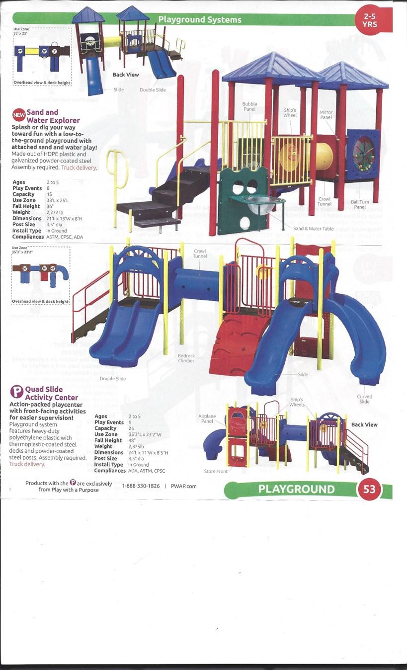 Mark your checks or your electronic donation as Playground. When we have enough funds, we will go for it. Here is a picture of the kind of equipment we are trying to provide.