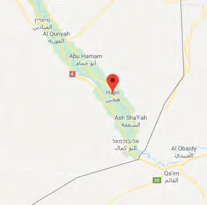 10 The town of Hajin, ISIS s stronghold north of Albukamal (Google Maps) On October 12, 2018, ISIS operatives attacked the SDF forces northwest of Hajin, taking eight SDF fighters prisoner.