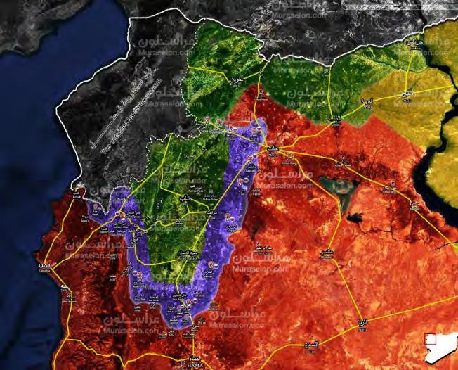 3 The control areas in the Idlib region (updated to October 10, 2018): the rebel organizations, including the Headquarters for the Liberation of Al-Sham (green); the Syrian army and the forces