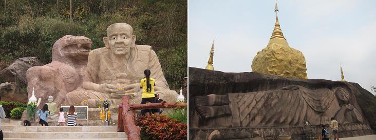 carvings depicting the Buddha and famous monks.