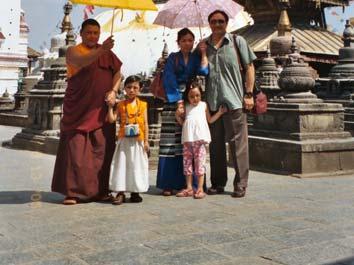 Asanga Rinpoche with family and tutor, Swayambhu Stupa, Nepal May 8, 2005. (left) H.E.