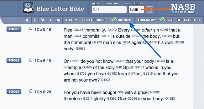 In our example, we are studying the term sexual immorality in 6:18. Its Strong's number is G4202.