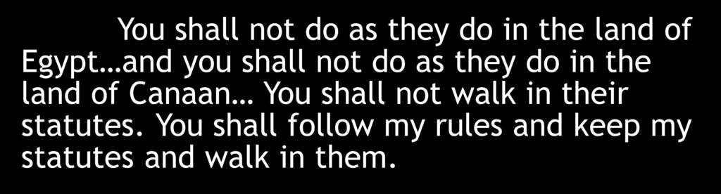 You shall not do as they do in the land of Egypt and you shall not do as they do in the land of Canaan You shall not walk in their