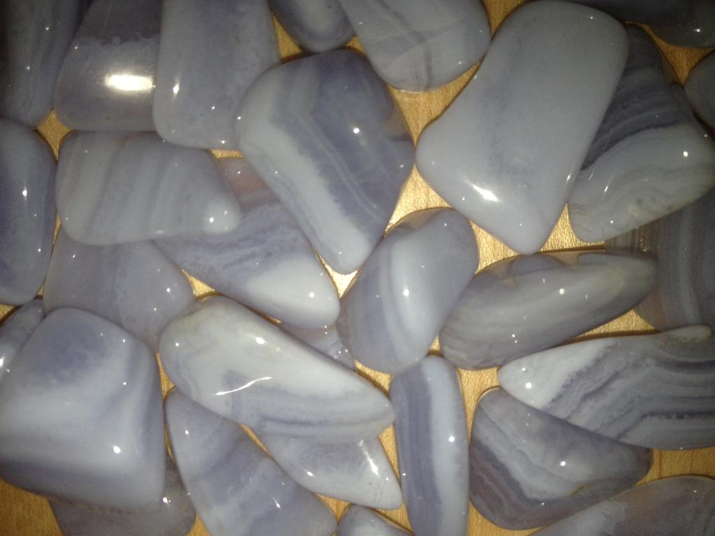 Blue Lace Agate: Fifth/Throat Chakra: helps with personal expression, and