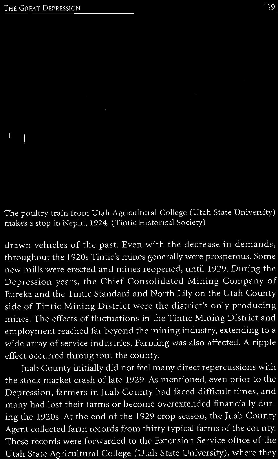 During the Depression years, the Chief Consolidated Mining Company of Eureka and the Tintic Standard and North Lily on the Utah County side of Tintic Mining District were the district's only
