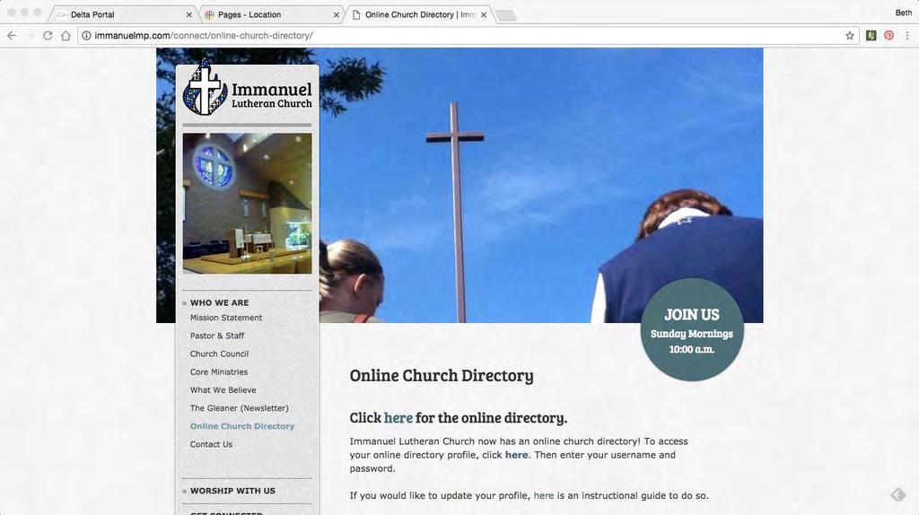 For convenience, add a password-protected, members only directory Immanuel