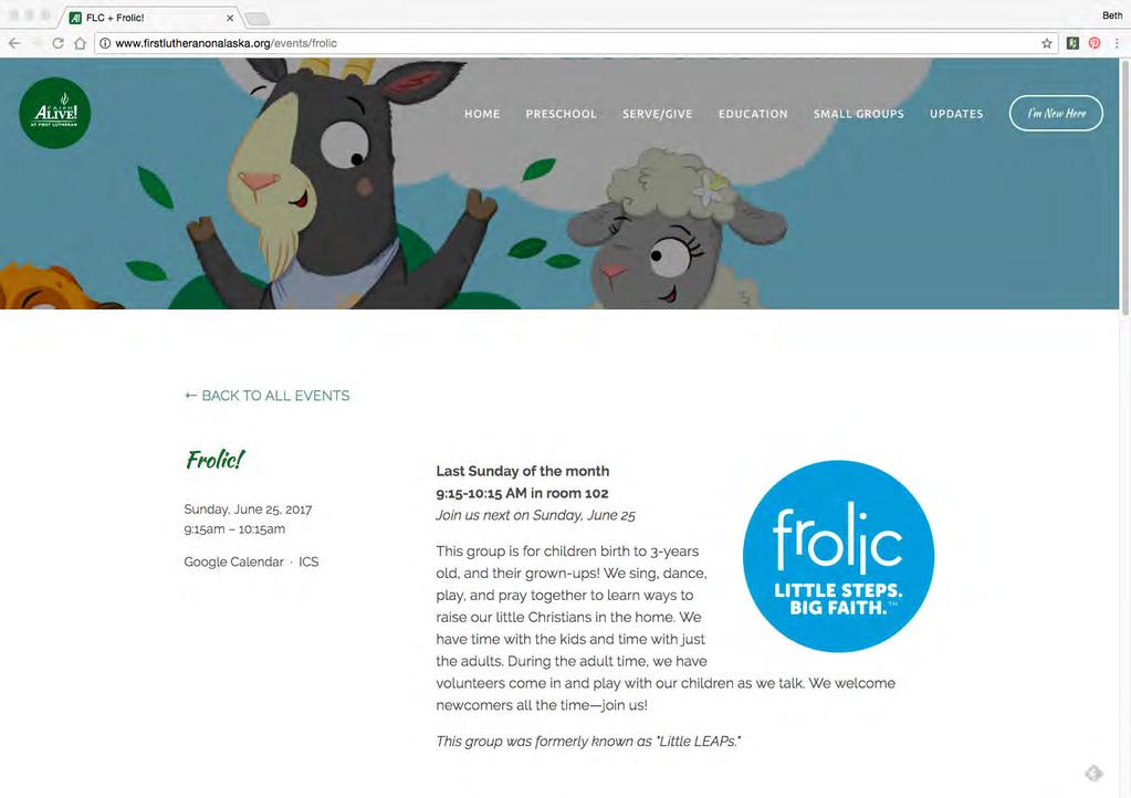 Frolic at First Lutheran Church, Onalaska, WI Print & web-based birth-to-3 resource from