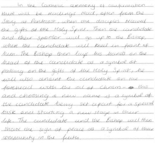 (c) Describe the Roman Catholic ceremony of Confirmation. Student response [6 marks] AO1 A detailed answer with some development.