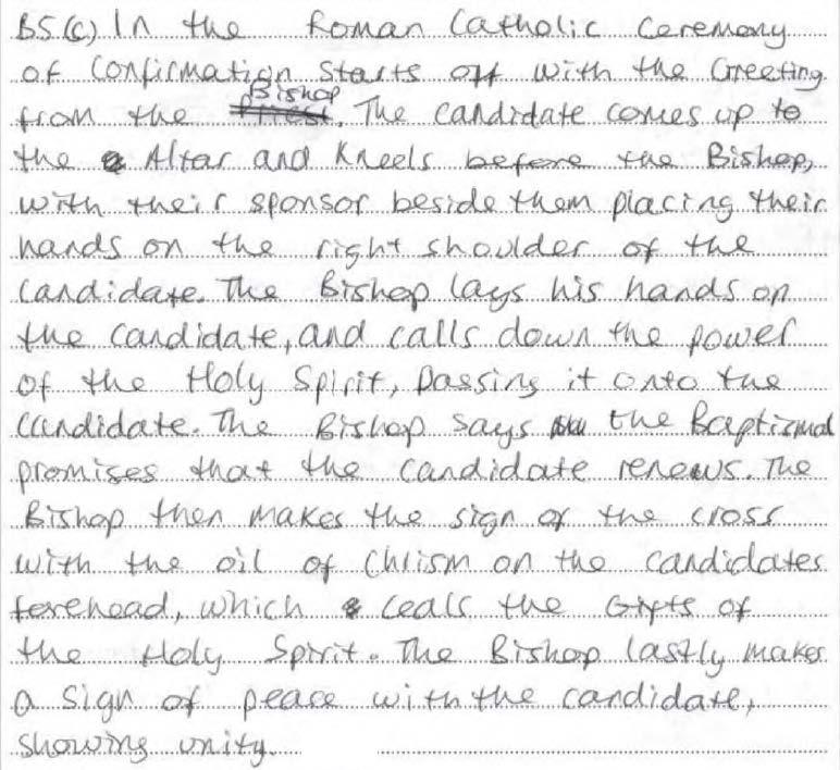 (c) Describe the Roman Catholic ceremony of Confirmation.