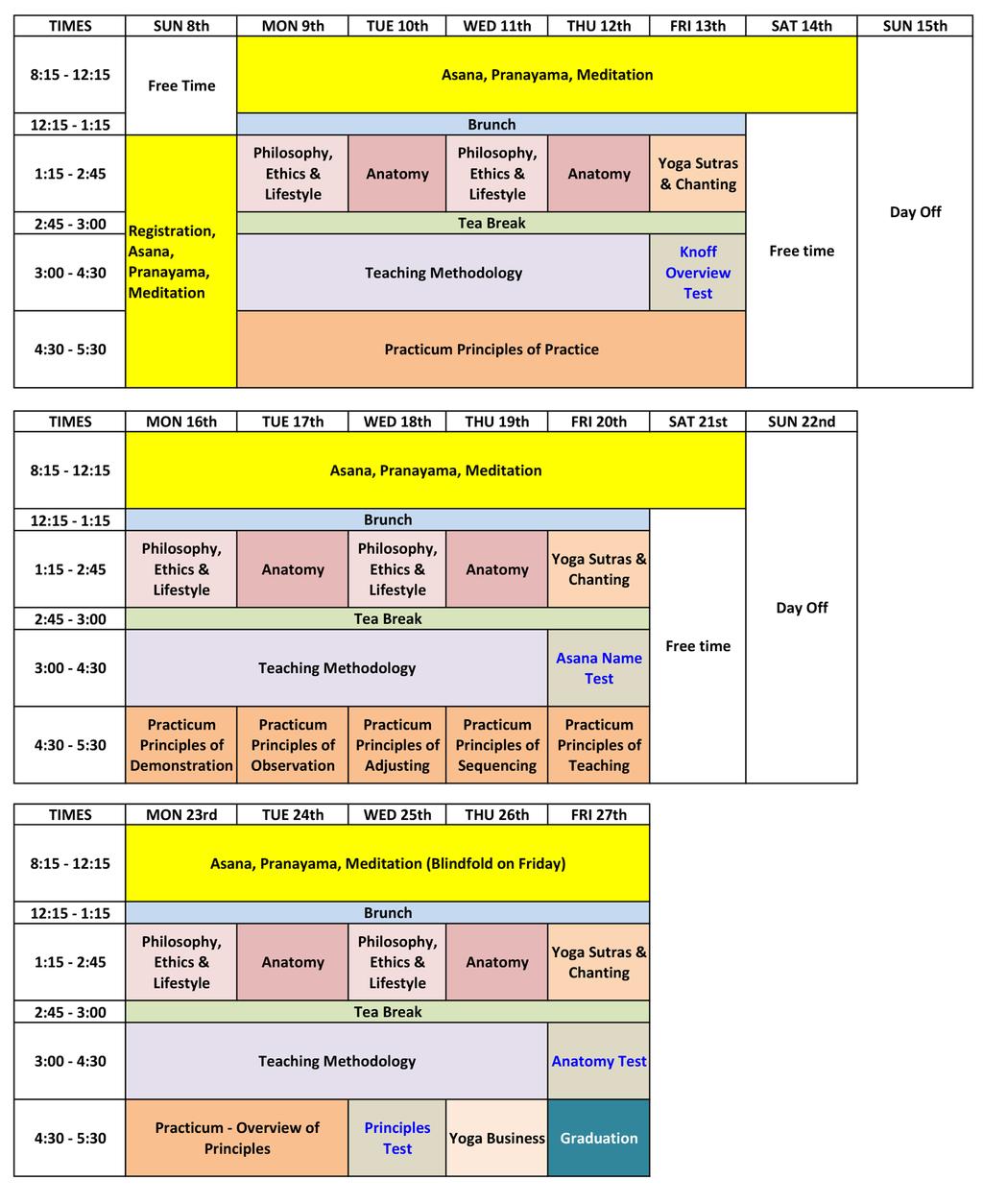3 Timetable Please note: Preparation reading of your Teacher Training Handbook is required for some of the practicum components.
