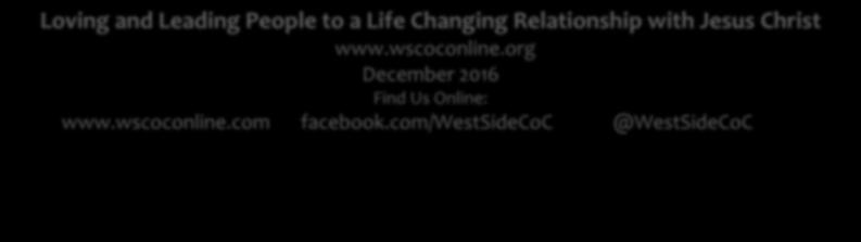 org December 2016 Find Us Online: www.wscoconline.com facebook.