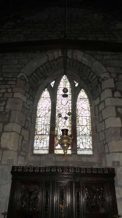 The stained glass in the east window dates from the 15th century - there is also a 16th-century glass in a north nave window depicting Blanche Parry, a personal attendant of Queen