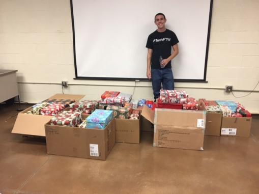 To show our appreciation to a homeless shelter providing US with food, we gave individual monetary contributions to the facility in addition to the rolls of wrapping paper, scotch tape, and clothing