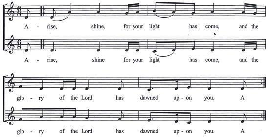 Sequence Hymn Arise, Shine Ruth Cunningham The Gospel is processed into the midst of the people to be read The Holy Gospel John 1:43-51 Priest: People: J The Gospel of our Lord Jesus Christ according