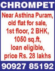 82 lakhs (negotiable), no brokers. Ph: 9094408470. KODAMBAKKAM, Paranguspuram Street, opp. Grace Supermarket, 675 sq.ft, UDS 250 sq.
