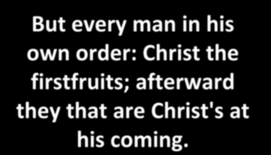But every man in his own order: Christ the