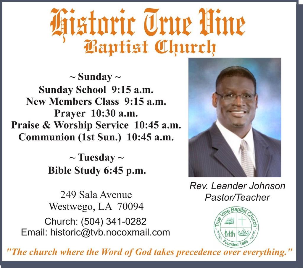 All Fellowship Journal readers are invited to attend. Greater Old Zion is located at 655 North Rocheblave Street, New Orleans. Rev. Mat E.