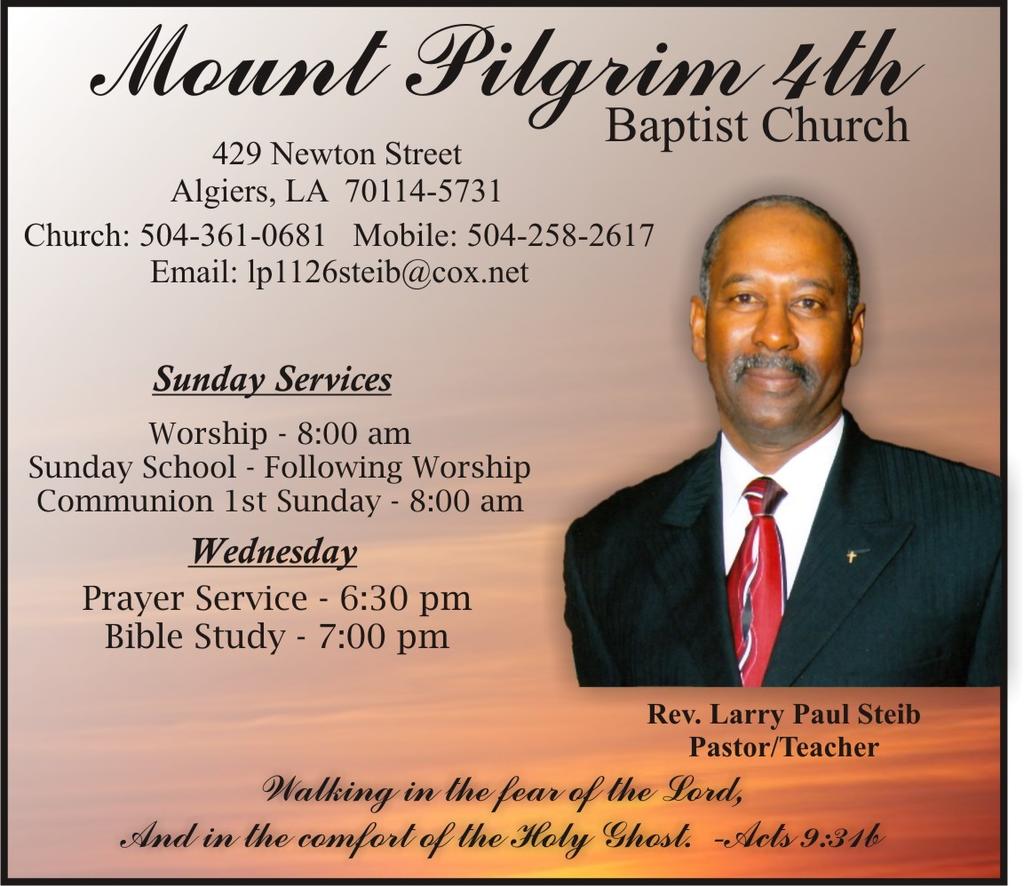 November, 2014 Page 9 Mt. Zion Welcomes You in December Pastor Noily Paul, Jr. and the members of Mt.