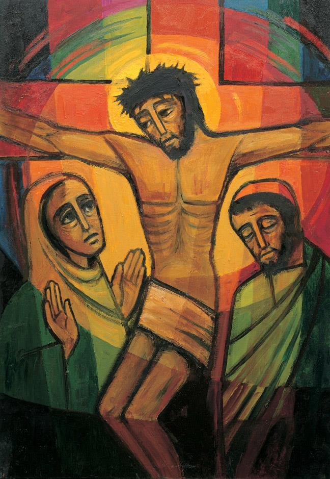 JESUS IS NAILED TO THE CROSS Seeing his mother, with the disciple whom he loved standing beside her, Jesus said to her, Mother, there is your son ; and to the disciple, There is your mother ; and