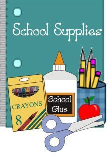 School kits contain the following items: 4 70-sheet notebooks of wide or college ruled paper approx.