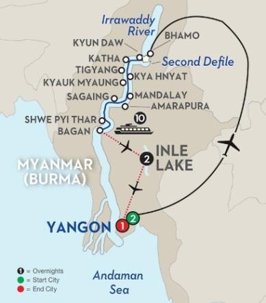 Dold World Journeys presents Irrawaddy River Cruise, Myanmar 18 days Including fascinating Inle Lake Dates & Prices Leave Mon. Oct. 17 - Return Thu. Nov.