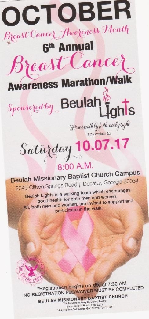 October 2017 Friendship Baptist Church A Purpose-Driven Church Page 13 SINGLES MINISTRY In recognition of Breast Cancer Awareness Month, the Singles Ministry joined the Beulah Lights Walking Team of