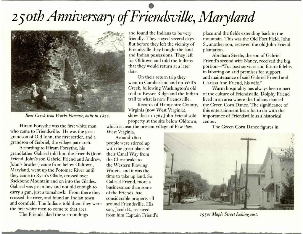 250tb Anniversary offriendsville, Maryland and found the Indians to be very friendly. They stayed several days.