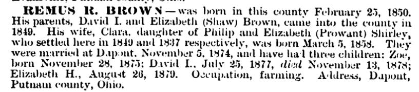 From History of Putnam County, Ohio, 1880, page 243: Daniel Prowant Family Daniel BROWAND/T/PROWANT,