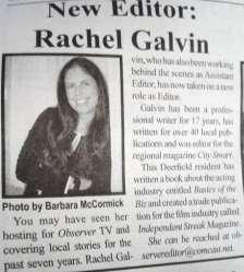 Rachel Gavin, Editor of the Observer Newspaper, will speak at our March 16th meeting. Rachel was first published at the age of six. But her real professional career didn t start until much later.