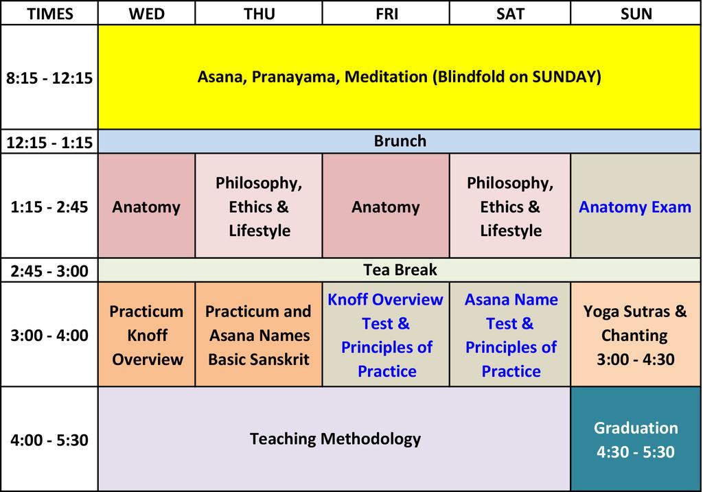 Timetable Please note: You must attend the entire course and successfully pass all the exams in order to graduate.