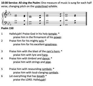 Psalm 19 All sing the Psalm: One measure of music is sung for each verse, changing pitch on the underlined syllable. 1 The heavens declare the glory of God, * and the firmament shows his handiwork.