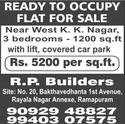 Ph: 99624 46567 WEST MAMBALAM, Srinivasa Pillai Street, opposite Sathya Narayana Temple, new building, 3 bedrooms, 3 phase, 2 nd floor, one geyser, 24 hours water. Brahmins family. No brokers excuse.