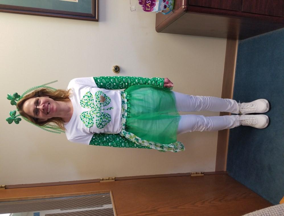 Lober s love for the students, and real school spirit, as she dressed up to celebrate St. Patrick s day!