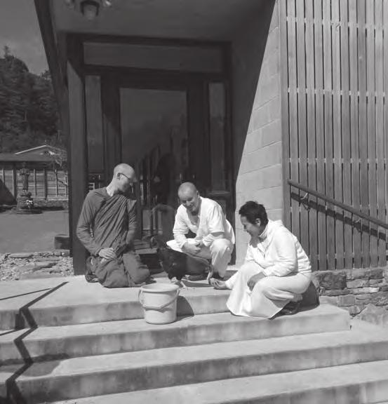 From Bodhinyanarama Buddhist Monastery Previous page: the offering of robes as part of the Kathina celebration; left: the resident Sangha and monastery stewards; below: proud parents of a rooster.