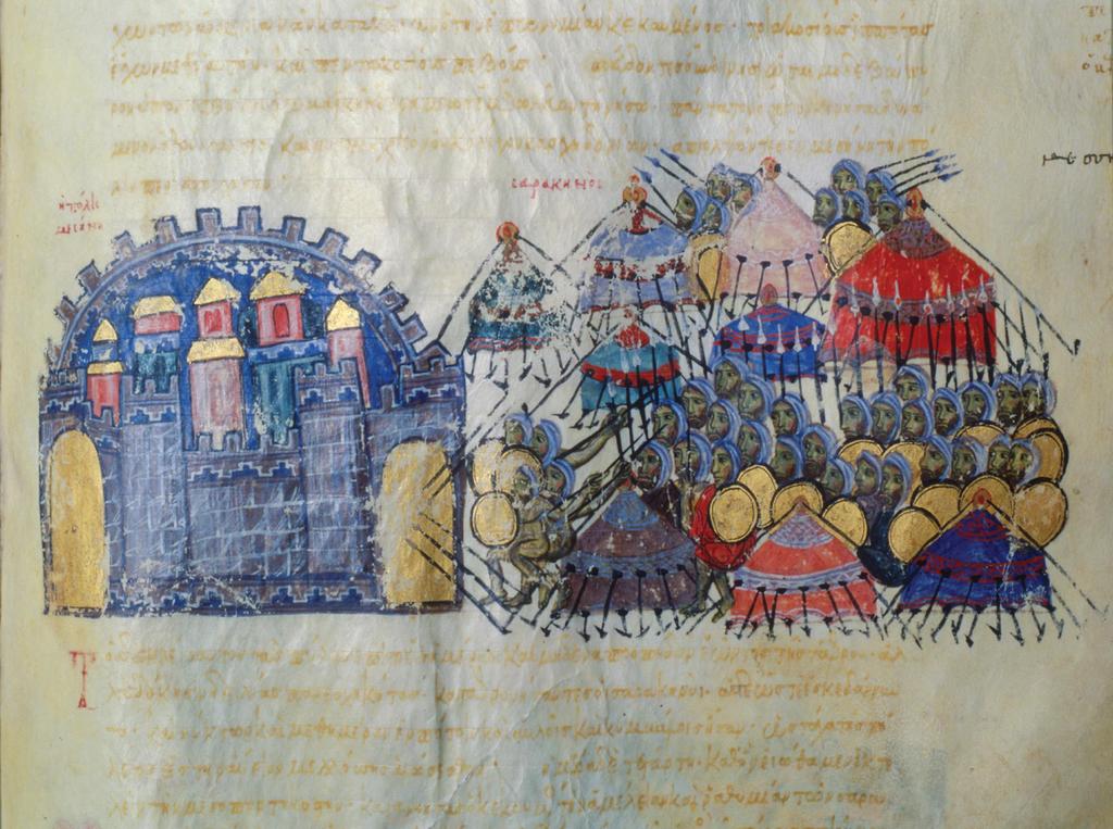 Figure 7.4 This illustration from an account of the Muslim conquest of Sicily in the 9th century C.E. is one of the earliest known artistic renderings of an Arab army at war.